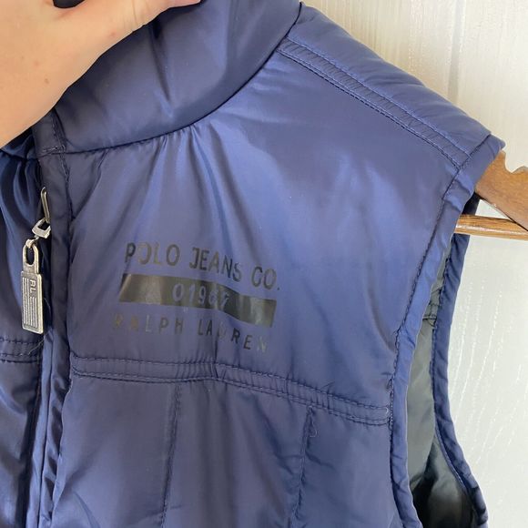 Polo Ralph Lauren Puffer Vest Reversible Blue Jacket Double Sided Grey Blue - Picture 2 of 6